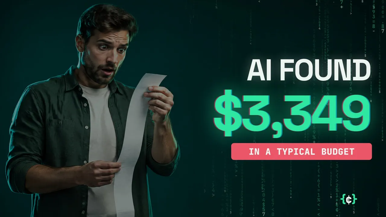 Thumbnail: a man reading a long grocery receipt, with the text AI found $3,349