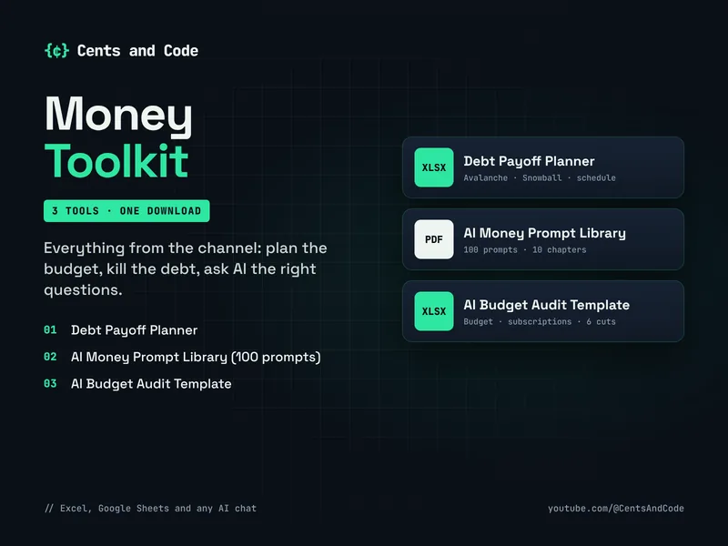 Money Toolkit: Debt Payoff Planner, AI Money Prompt Library and AI Budget Audit Template